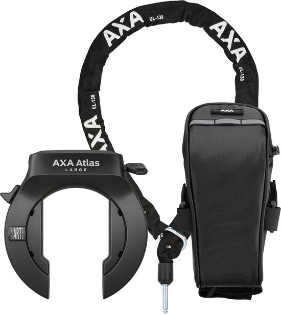 AXA Atlas Large + ULC 130/5,5 Plug‑in Ketting + Tas – Fietsslot Bundel – ART 2 Frameslot – 130 cm Insteekketting – Zwart
