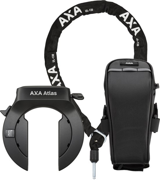 AXA Atlas + ULC 130/5,5 Plug‑in Ketting + Tas - Fietsslot Bundel - ART 2 Frameslot - Plug‑in Compatibel - 130 cm Insteekketting - Zwart van AXA