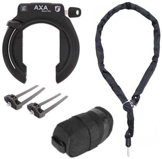 Axa Block XXL ART2 ringslot set met 140cm Insteekketting Zadeltas en Flexmount bevestiging set - Zwart van Merkloos