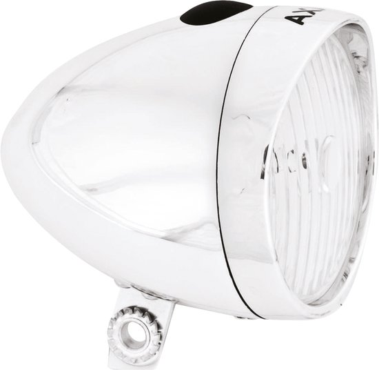 AXA Classic Battery Fietsverlichting – 4 Lux LED Voorlicht – Batterijverlichting – Retro Chrome – 15 m Lichtbeeld – 1.000 m Zichtbaarheid – Inclusief 3 AAA Batterijen