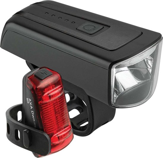 AXA Dwn Set 100 Lux Fietsverlichting - USB Oplaadbare LED Fietslamp Voor en Achter met Remlicht - Fietslampjes Waterdicht - StVZO Goedgekeurd