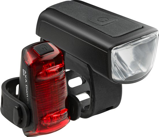 AXA Dwn Set 50 Lux Fietsverlichting – USB Oplaadbare LED Fietslamp Voor en Achter met Remlicht – Fietslampjes Waterdicht – StVZO Goedgekeurd