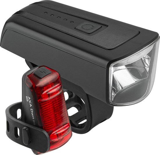 AXA Dwn Set 70 Lux Fietsverlichting – USB Oplaadbare LED Fietslamp Voor en Achter met Remlicht – Fietslampjes Waterdicht – StVZO Goedgekeurd