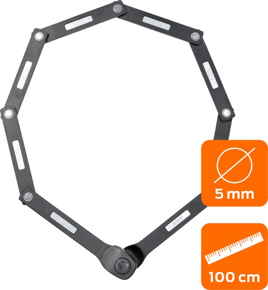 AXA Fold Lite C100 - Fietsslot - Vouwslot - Code sluiting - Voor elk type Fiets - Licht Gewicht - Met Houder - 100 cm lang - Zwart van AXA