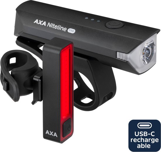 AXA Niteline 550 fietsverlichting set - Oplaadbare LED fietsverlichting voor- en achterlicht - USB‑C - krachtige verlichting voor maximale zichtbaarheid