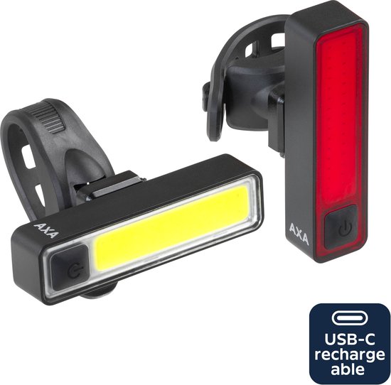 AXA Niteline Slim fietsverlichting set – Oplaadbare LED fietsverlichting voor- en achterlicht – USB C – Slank ontwerp voor stadsgebruik