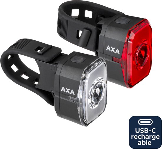 AXA Niteline Spot+ fietsverlichting set – Oplaadbare LED fietsverlichting voor- en achterlicht – USB C – Duurzaam ontwerp voor dagelijks gebruik