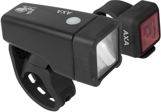 AXA Niteline T1 Fietsverlichting Set – LED Voorlicht & Achterlicht – Batterij – 2.000 m Zichtbaarheid – 4 Lichtstanden – 24/55 uur Gebruikstijd – Compact Design