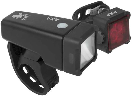 AXA Niteline T4R Fietsverlichting Set – LED Voorlicht & Achterlicht – USB Oplaadbaar – 2.000 m Zichtbaarheid Voor – 450 m Achter – 4 Lichtstanden – 30 m Lichtbeeld