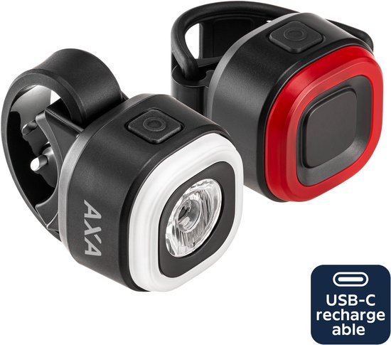 AXA On USB fietsverlichting set – Oplaadbare koplamp en achterlicht – 30 lux koplamp – Geschikt voor dagelijks gebruik