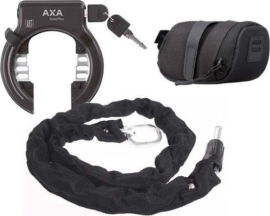 AXA Solid Plus ART2 fietsslot - 140cm insteekketting - set met opbergtas - zadeltas – Zwart van AXA