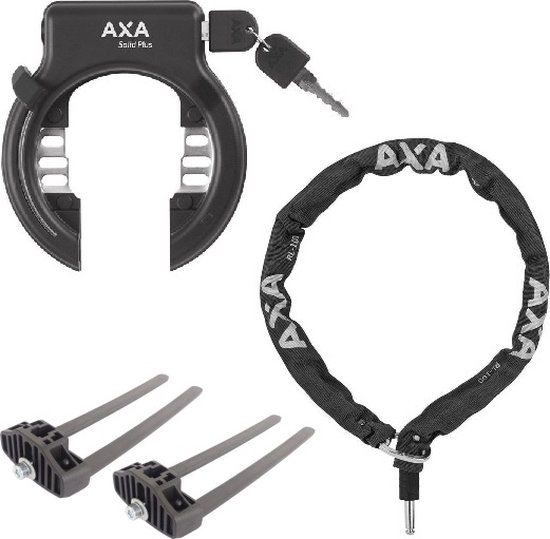 Axa Solid Plus Ringslot ART2 Zwart + Axa Insteekketting RLC100 cm 5,5 mm Zwart + Flex Mount Bevestigingsset van AXA