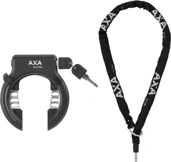 AXA Solid Plus Ringslot Zwart + AXA RLC Insteekketting 140 cm 5,5 mm Zwart van AXA