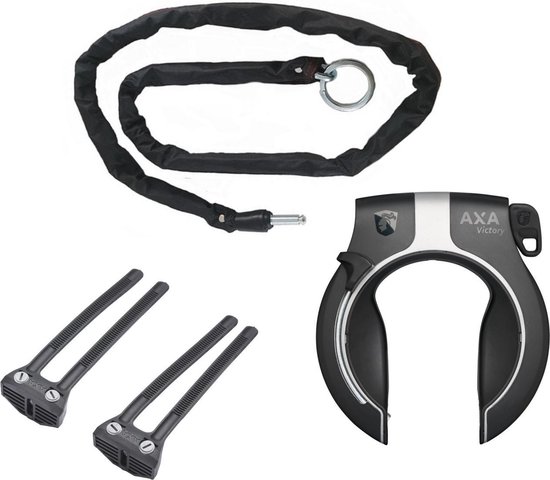 Axa Victory Ringslot ART2 Zwart + Insteekketting 100 cm 5,5 mm Zwart + Flex Mount Bevestigingsset van AXA