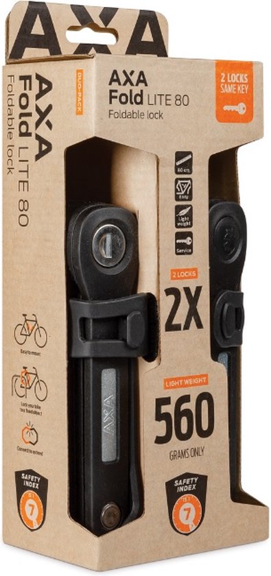 Axa Vouwslot Fold 80 Lite Duo Pack met gelijksluitende sleutels zwart van AXA