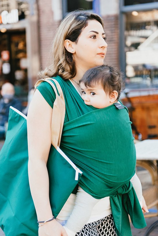 Baby Garden draagdoek groen | Ergonomisch - Original - Gratis slabbetje van $