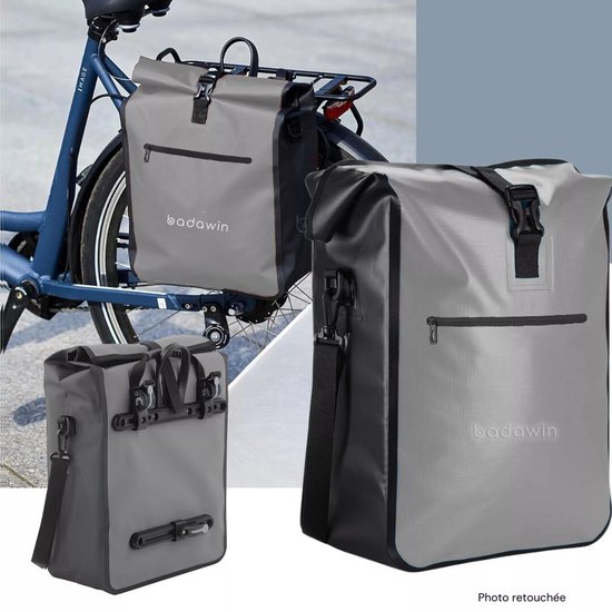 BADAWIN - Fietstas - "Aaron" Grey 2-in-1 Bagagedrager Fietstas - Fiets accessoires - Schoudertas - 2-in-1 Bagagedrager Fietstas - Fiets tas - Fietsuitrusting - Milieuvriendelijke Fietsaccessoires - 100% waterdicht - Multifunctioneel draagcomfort van BADAWIN