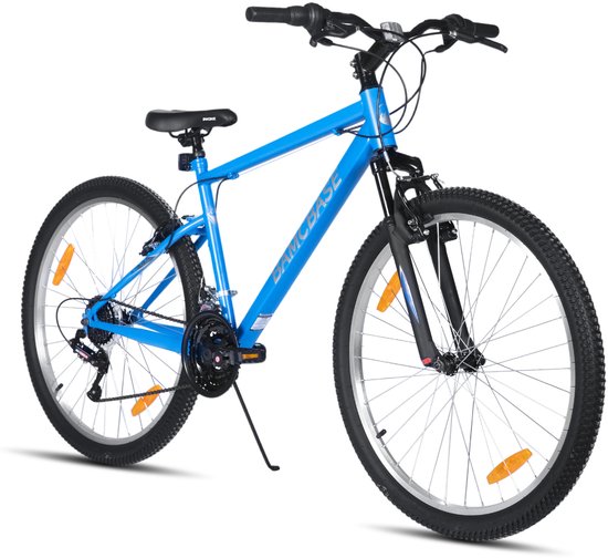 BAMCBASE Agave Voorvering Mountainbike - 27.5 inch - Carbonstalen Frame - 18 Versnellingen - Handrem - V-Brake - Spatborden - Blauw - Geschikt voor buitenactiviteiten in de lente van Bamcbase
