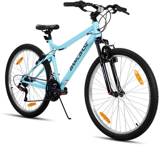BAMCBASE Lilac Voorvering Mountainbike - 26 inch - Carbonstalen Frame - 18 Versnellingen - Handrem - V-Brake - Spatborden - Zwart van Bamcbase