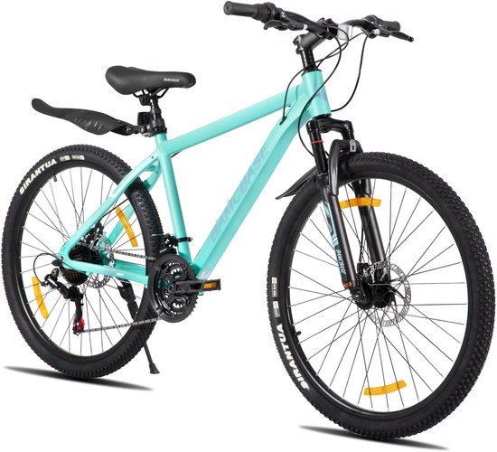 Bamcbase Sedona voorvering mountainbike - 27.5" - aluminium frame - 21 versnellingen - handrem - mechanische schijfremmen - Bell - spatborden - groen van Bamcbase