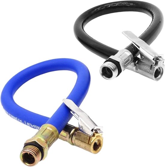 Bandenpomp Adapters - Luchtpomp Koppeling - Bandenspanning Controleren - Flexibele Gevlochten Slang - 2 Stuks - Zwart