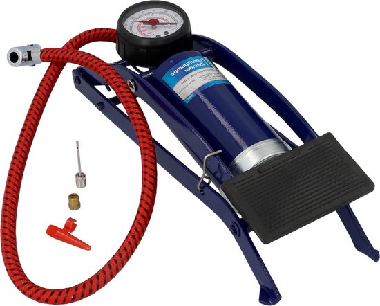 Bandenpomp met drukmeter Enkele cilinder voetpomp voor auto banden - fietsbanden - standaard adapter - speciale adapter - manometer tot 7 bar - 02 l volume per slag - slanglengte ca. 50 cm bandenpomp met drukmeter van Goodyear