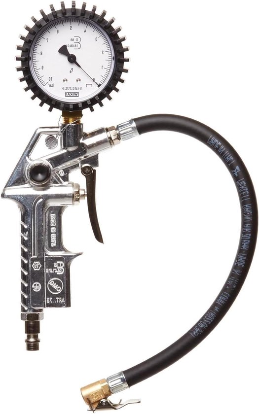 Bandenpomp met drukmeter voor autobanden - Perslucht - Maximum druk 10 bar - Gehomologeerd - Zwart bandenpomp met drukmeter