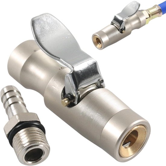 Bandenpomp Mondstuk - Opblaasadapter - Band Oppompen - Afsluitbare Klem - 1/4 Inch - Mat Grijs