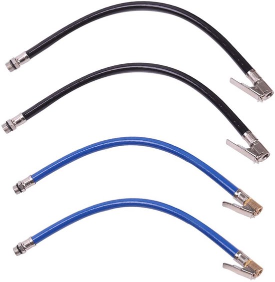 Bandenpomp Slanggereedschap - 4 Stuks Rubberen Luchtslang met Vergrendelingsclip, Metalen Houder en Schroefdraadfitting voor Motorfiets, Fiets en Auto