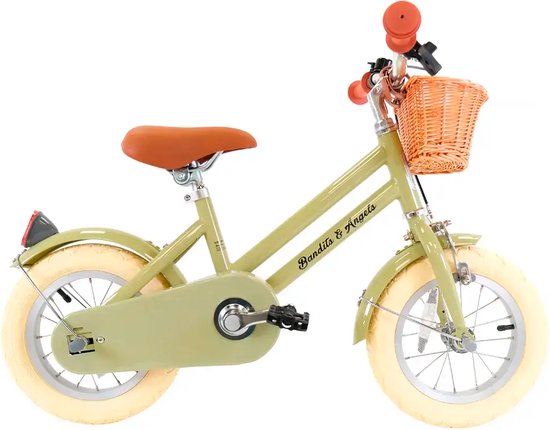 Bandits & Angels Kinderfiets 12 inch Retro Rider groen vanaf 3 jaar - Metalen Kinder Fiets voor Jongens en Meisjes - Inclusief Stuurmand - Verstelbaar zadel en stuur - 12 inch Luchtbanden van Bandits & Angels