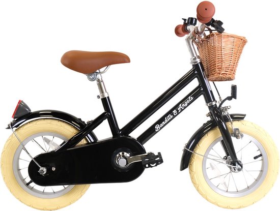 Bandits & Angels Kinderfiets 12 inch Retro Rider zwart vanaf 3 jaar - Metalen Kinder Fiets voor Jongens en Meisjes - Inclusief Stuurmand - Verstelbaar zadel en stuur - 12 inch Luchtbanden van Bandits & Angels