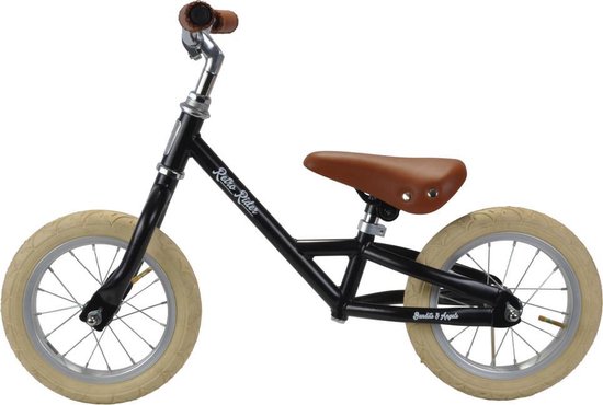 Bandits & Angels Metalen Loopfiets Retro Rider Zwart vanaf 2,5 Jaar - Voor Jongens en Meisjes - Zwarte Loop Fiets - Verstelbaar Zadel 36 tot 44 cm - Luchtbanden - Luxe handvaten van Bandits & Angels