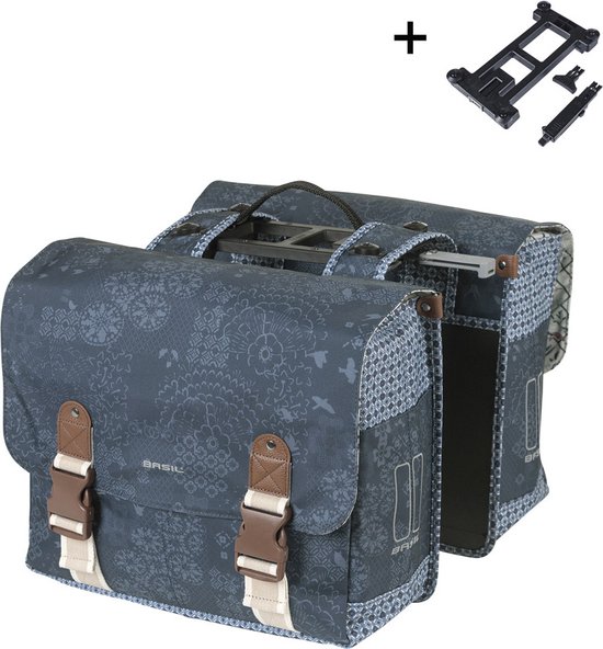 Basil Bohème dubbele fietstas MIK, 35L, indigo blauw - waterafstotend polyester - reflectie details - van Basil