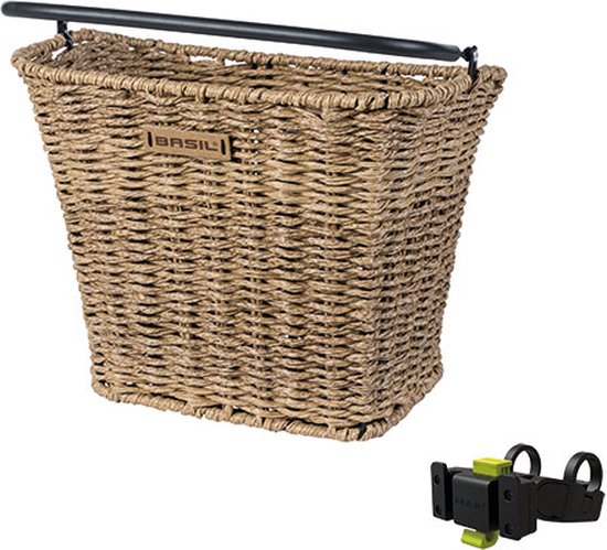 Basil Bremen Rattan Look Fietsmand KF - Voorop - Inclusief Bevestigingssysteem - Lichtbruin van Basil