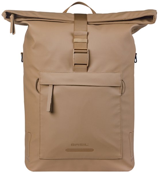 Basil Brooklyn - Enkele fietstas - 17 Liter - Waterdicht - Reflectie details - Gerecycled materiaal - MIK Hooks - Incl. laptopvak - zand van Basil