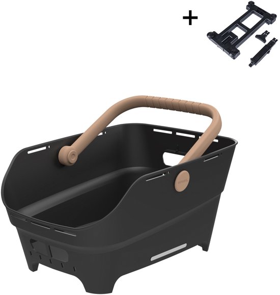 Basil Cento Neo - fietsmand achter- incl. voor gemonteerde MIK Adapterplaat - zwart-gerecycled kunststof - 21L - geïntegreerde anti-slipmat - reflectiedetails van Basil