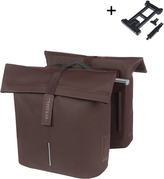 Basil City - Dubbele fietstas MIK - 28-32 Liter - Waterafstotend - Reflectiedetails - Roasted brown van Basil