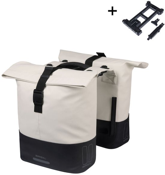 Basil Cove - Dubbele fietstas - 28-32 liter - Incl. MIK adapterplaat - Waterafstotend - Reflectie details - Gerecycled materiaal - wit/zwart van Merkloos