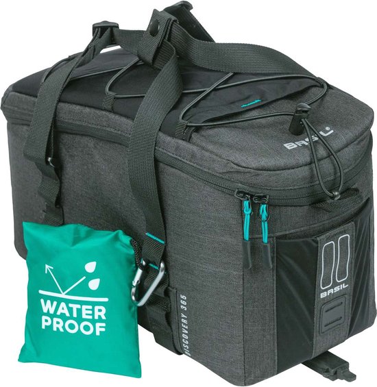 Basil Discovery 365D bagagedragertas M MIK, 9L- waterafstotend polyester - zwart - incl. regenhoes van Basil