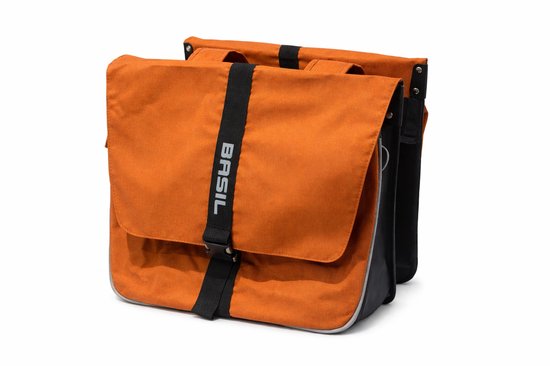 Basil Forte - Dubbele fietstas - 35L - Waterafstotend polyester- Aansnoerband en verstelbare sluiting - Reflectie details - Rusty orange van Merkloos