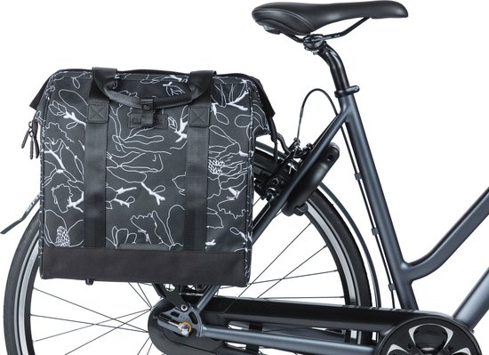 Basil Grand Flower Fietsshopper - enkele fietstas - 23 Liter - Zwart van Basil