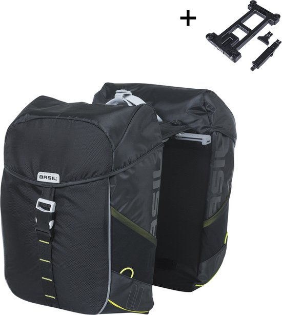 Basil Miles dubbele fietstas MIK, 34L, black lime van Basil