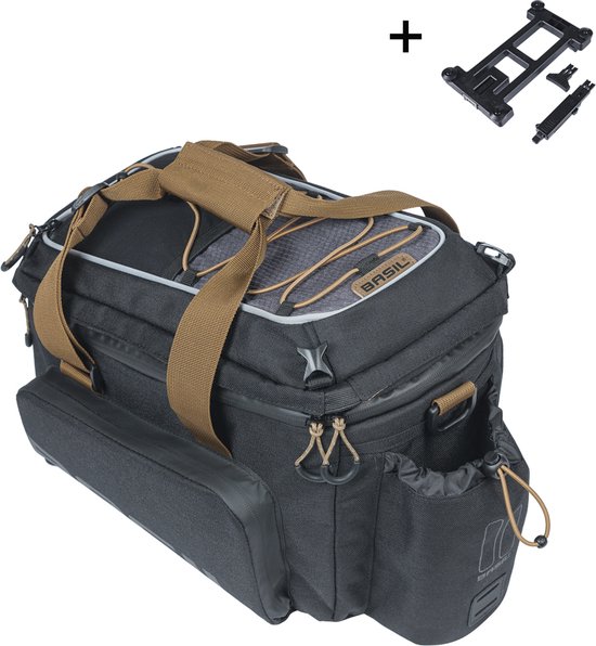 Basil Miles trunkbag XL Pro MIK, 9-36L, black Zwart/Grijs - Waterdicht -Extra geïsoleerd vak voor bidon. van Basil