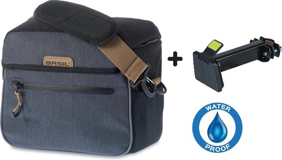 Basil Miles Waterdichte Stuurtas - Zwart - 6 Liter - incl. Basil BasEasy Stemholder Stuurpenhouder - Zwart van Basil