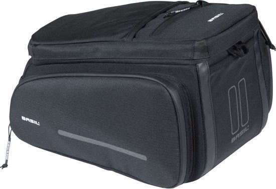 Basil Move - Bagagedragertas - 10-26 Liter - Incl. regenhoes - Gerecycled materiaal - Zwart van Basil