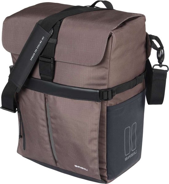 Basil Move - Fietsschoudertas - MIK Hooks - 15L - Incl. regenhoes - Gerecycled materiaal - Bruin van Basil