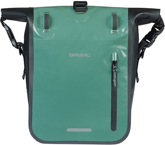 Basil Rivo - Enkele fietstas - 12-15 liter - MIK Hooks - Waterdicht - Reflectie details - Tarpaulin - groen