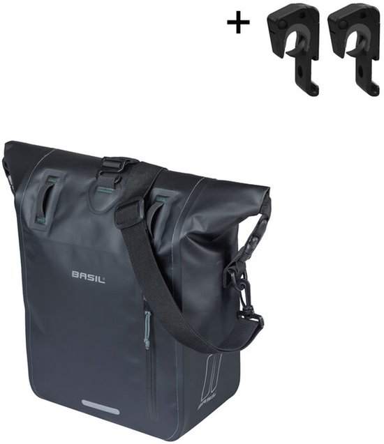 Basil Rivo - Enkele fietstas - 12-15 liter - MIK Hooks - Waterdicht - Reflectie details - Tarpaulin - zwart van Basil