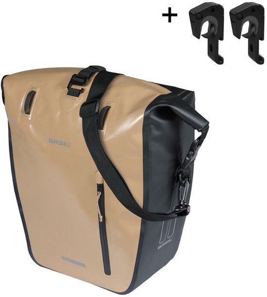 Basil Rivo - Enkele fietstas - 25-31 liter - MIK Hooks - Waterdicht - Reflectie details - Tarpaulin - zand van Basil