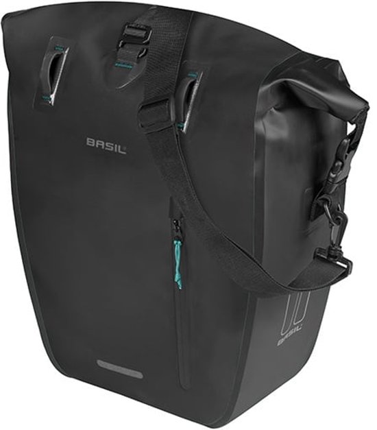 Basil Rivo - Enkele fietstas - 25-31 liter - MIK Hooks - Waterdicht - Reflectie details - Tarpaulin - zwart van Basil